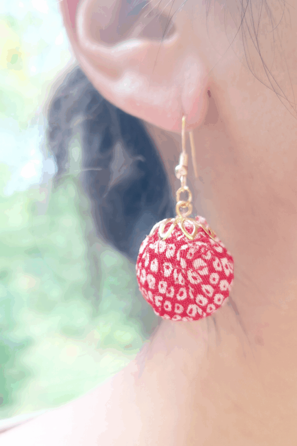 Authentic Kimono Silk Round Ball Earrings – Handmade Japanese Fabric Dangle Jewelry