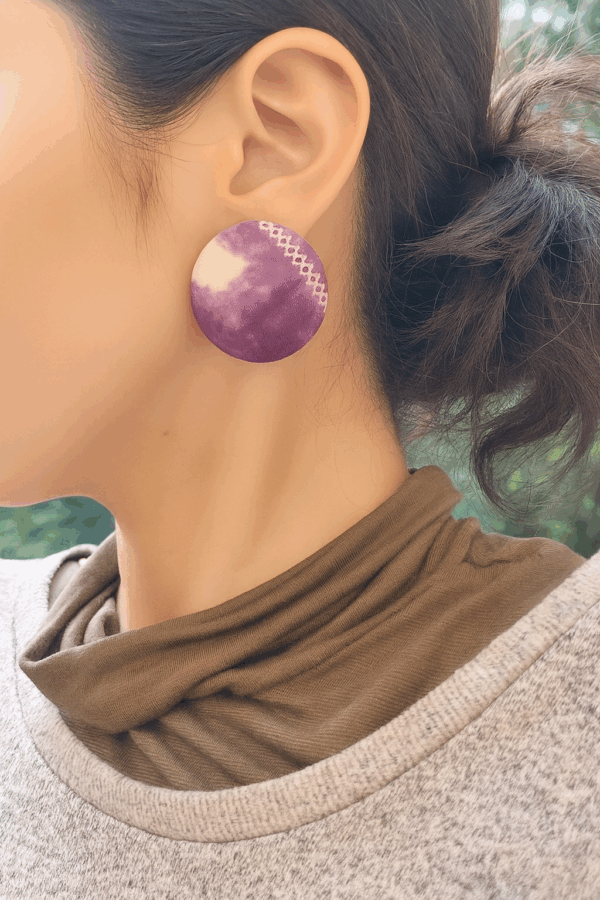 Kimono Fabric Covered Button Earrings | 38mm Japanese Textile Jewelry | made of authentic Japanese Vintage Kimono Upcycled | Handmade in Canada