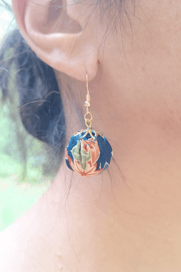 Authentic Kimono Silk Round Ball Earrings – Handmade Japanese Fabric Dangle Jewelry