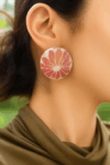 Kimono Fabric Covered Button Earrings | 38mm Japanese Textile Jewelry | made of authentic Japanese Vintage Kimono Upcycled | Handmade in Canada