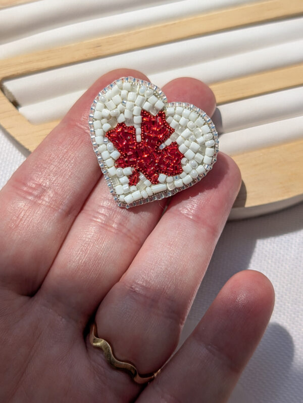 Heart-shaped Pin with Canadian Maple Leaf