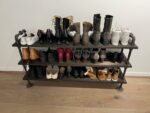 Steampunk style Shoe Rack with union style handles , Entryway Organizer, rustic shoe rack, Shoe Organizer, unique shoe rack