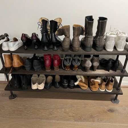 Steampunk style Shoe Rack with union style handles , Entryway Organizer, rustic shoe rack, Shoe Organizer, unique shoe rack