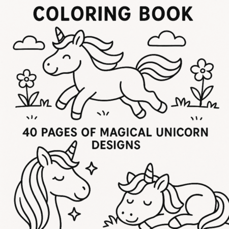 Simple Unicorns Coloring Book - 40 Pages of Magical Unicorn Designs - Digital Download
