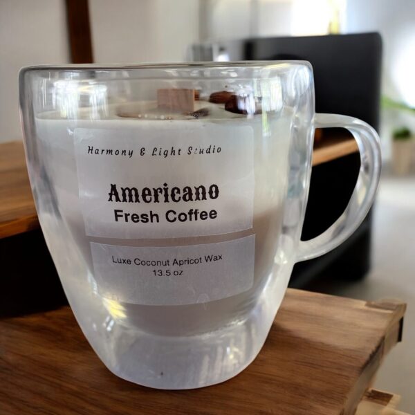 Custom Coffee Candle: Americano Scent, Coconut Apricot Wax (13.5 oz)