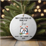 Personalized Family of 4 Christmas Ornaments – Custom First Christmas Keepsake (Double-Sided, Add Names)