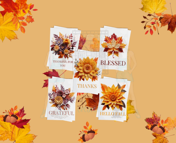 Fall Gratitude Greeting Card Set – 5x7 Autumn Cards with Envelopes (Set of 5, Blank Inside)