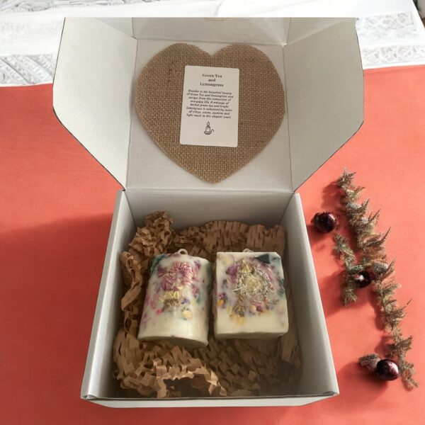 Botanical Pillar Candle Gift Set: Green Tea and Lemongrass Cocosoy Wax