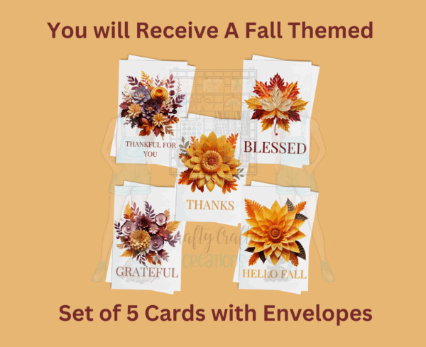 Fall Gratitude Greeting Card Set – 5x7 Autumn Cards with Envelopes (Set of 5, Blank Inside)