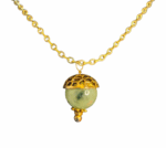 Nature-Inspired Green Jade Acorn Necklace in Gold