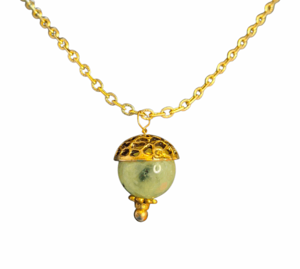 Nature-Inspired Green Jade Acorn Necklace in Gold
