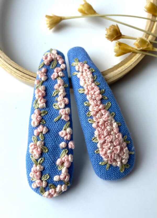 Hand Embroidered Floral Linen Hair Clip – Handmade in Canada