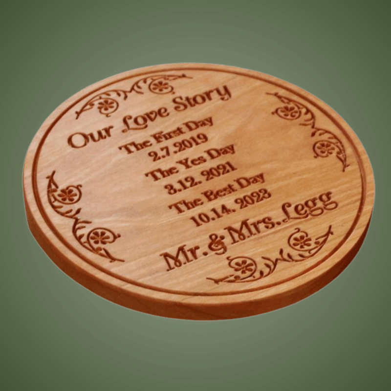 Personalized Love Story Trivet: Carved Wood Trivet