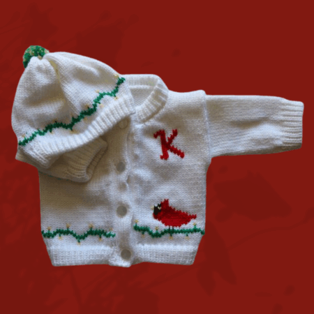 Cardinal Baby Sweater, Handmade Knitted Baby Sweater, Personalized Baby Sweater