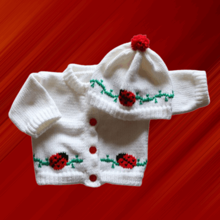 Ladybug Baby Sweater, Handmade Knitted Baby Sweater, Personalized Baby Sweater