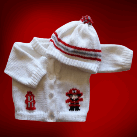 Firetruck Baby Sweater, Handmade Knitted Baby Sweater, Personalized Baby Sweater