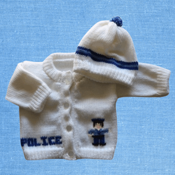 Police Baby Sweater, Handmade Knitted Baby Sweater, Personalized Baby Sweater