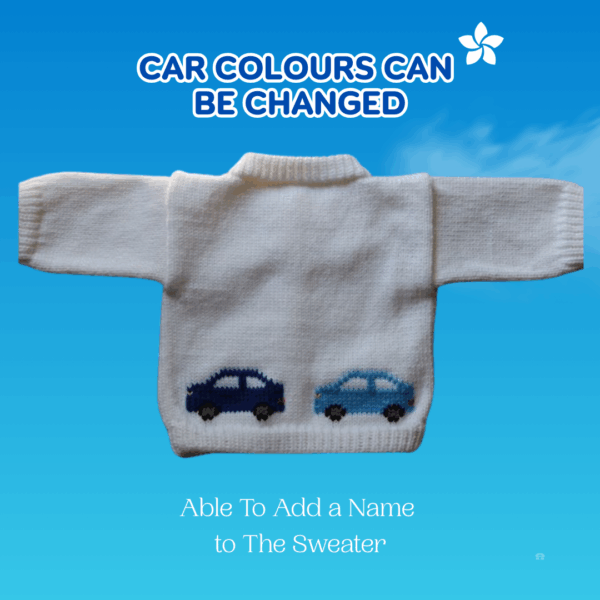 Cars Baby Sweater, Handmade Knitted Baby Sweater, Personalized Baby Sweater