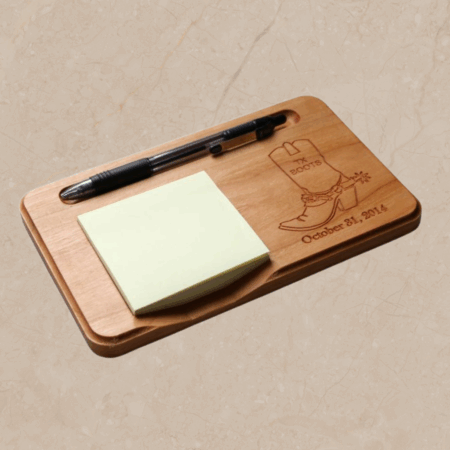 Personalized Carved Cowboy Boot Sticky Note Holder, Custom Wood Pen Organizer, Cowboy Gift