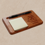 Carved Wooden Rabbit Sticky Note Holder: Personalized Notepad & Pen Organizer