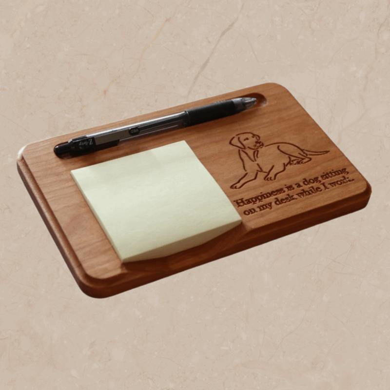 Carved Wooden Lab Dog Sticky Note Holder: Personalized Notepad & Pen Organizer