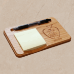 Carved Wooden Teacher Sticky Note Holder: Personalized Notepad & Pen Organizer