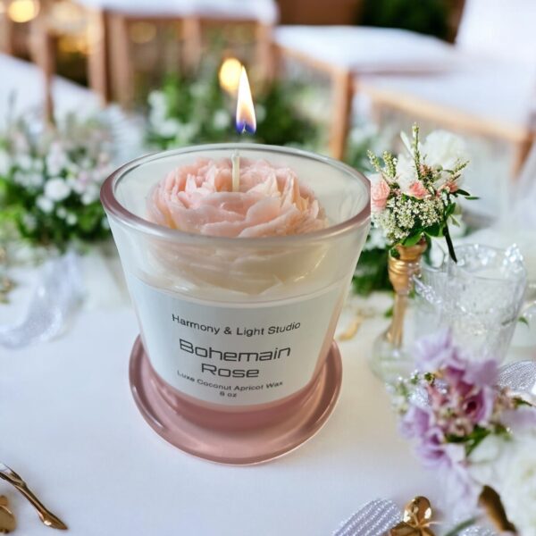 Rose Infused Candle: Coconut Apricot Wax, Bohemian Rose Scent