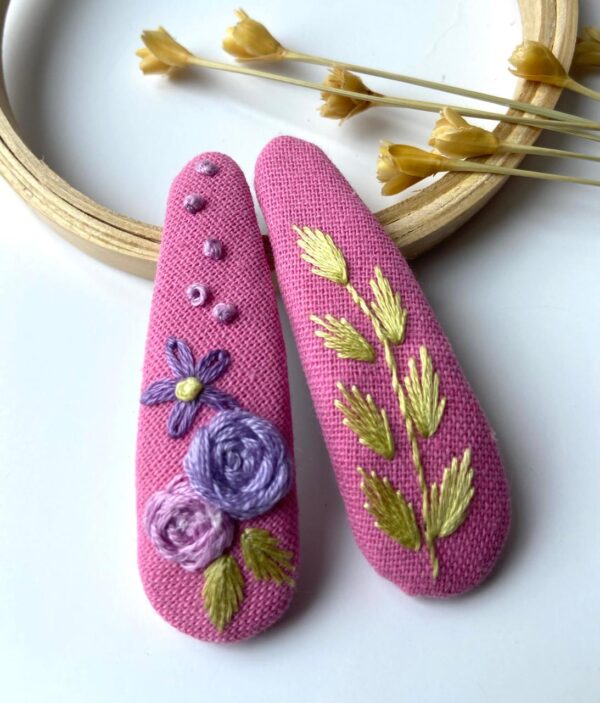 Hand Embroidered Floral Linen Hair Clip – Handmade in Canada