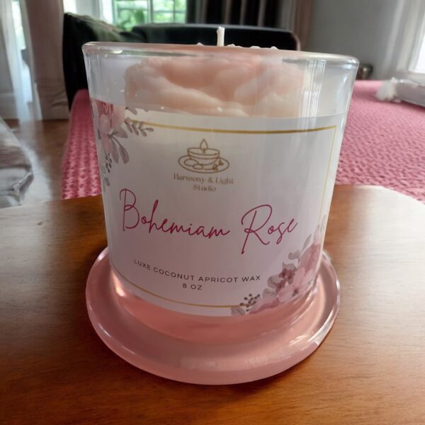 Rose Infused Candle: Coconut Apricot Wax, Bohemian Rose Scent