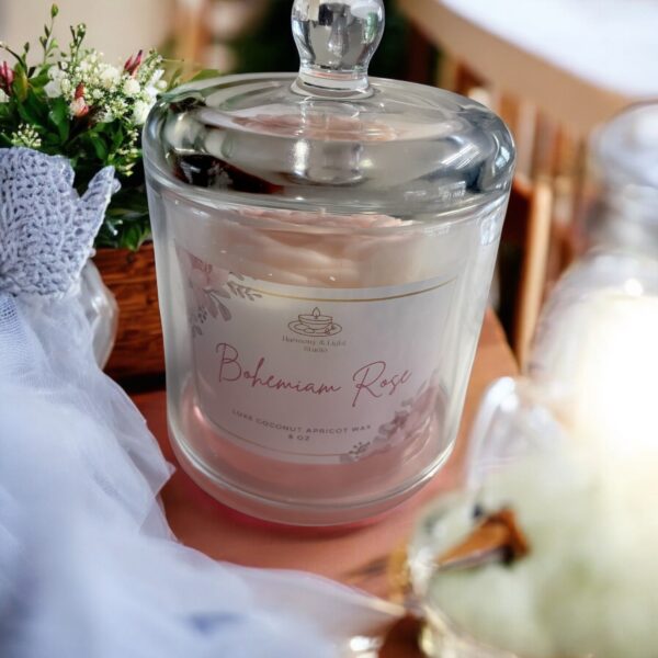 Rose Infused Candle: Coconut Apricot Wax, Bohemian Rose Scent
