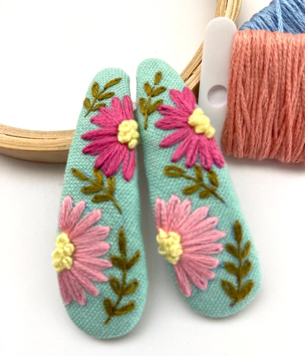 Hand Embroidered Floral Linen Hair Clip – Handmade in Canada