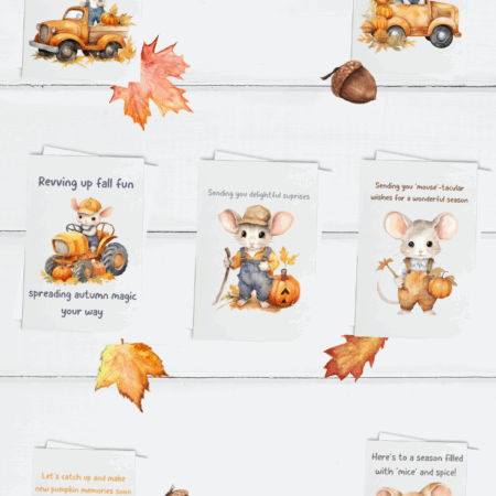 Fall Mouse Greeting Card Set – 5x7 Autumn Cards with Envelopes (Set of 7, Blank Inside)