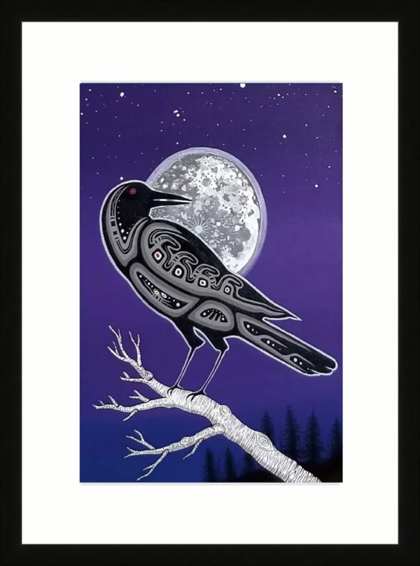 Framed Crow Moon by Indigenous Artist Jeffery Red George