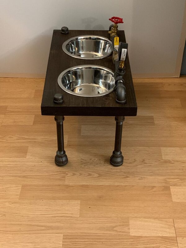 Unique steampunk style raised dog bowl feeder