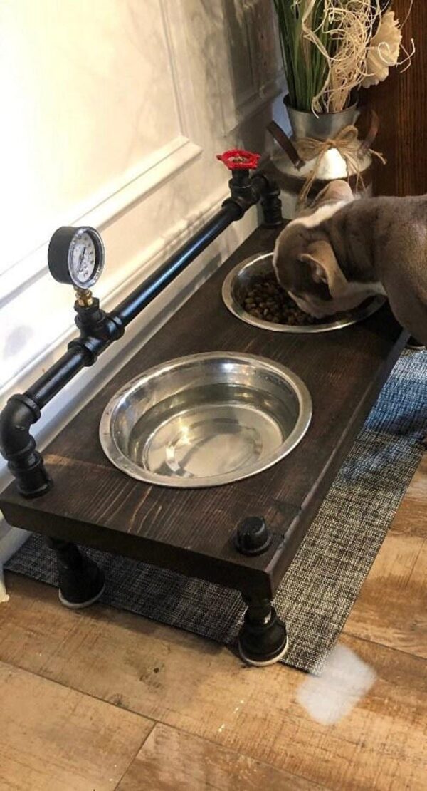 Steampunk Raised Dog Bowl Feeder: Industrial Style