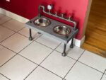 Steampunk Raised Dog Bowl Feeder: Knotty Pine, Industrial Style
