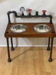 Steampunk Raised Dog Bowl Feeder: Knotty Pine, Industrial Style