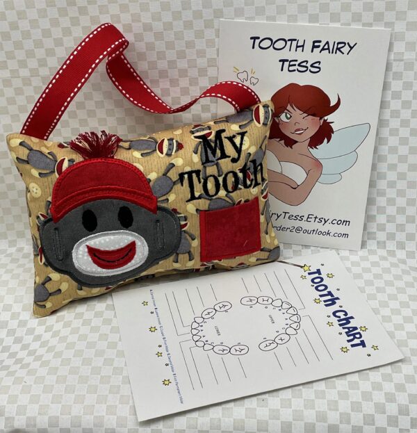 Sock Monkey Tooth Fairy Pillow by Tooth Fairy Tess - Personalized