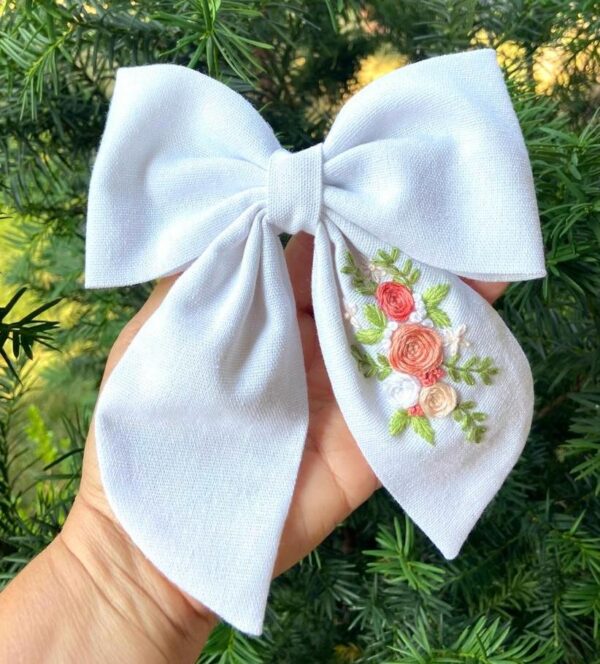Oversized Floral Hair Bow Canada – Hand Embroidered Statement Bow