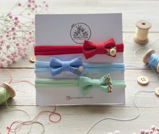 Hand Embroidered Baby Headbands – Newborn Floral Headband Set (6 Colors) | Made in Canada
