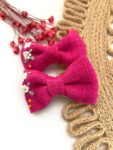 Hand Embroidered Floral Bow Pair – Matching Hair Clips Canada (5 cm)
