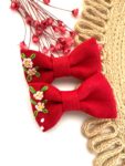 Hand Embroidered Floral Bow Pair – Matching Hair Clips Canada (5 cm)