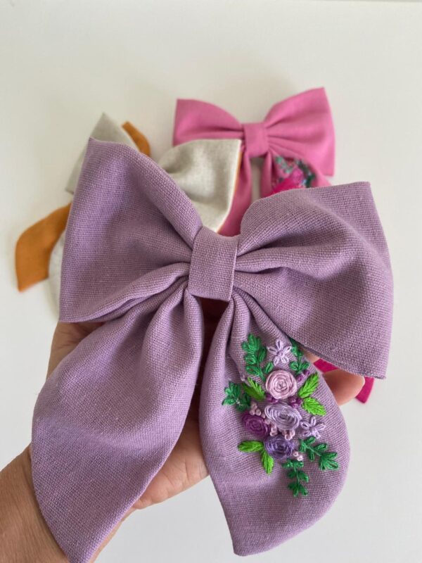 Oversized Floral Hair Bow Canada – Hand Embroidered Statement Bow