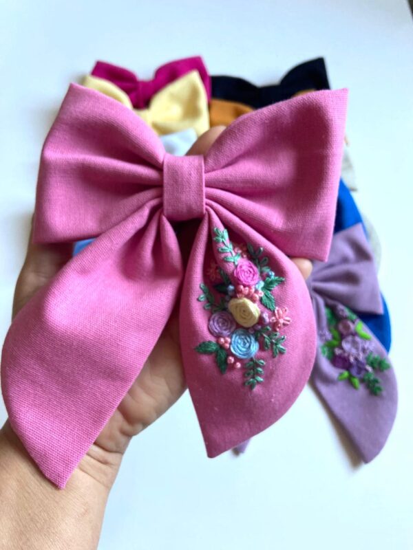 Oversized Floral Hair Bow Canada – Hand Embroidered Statement Bow