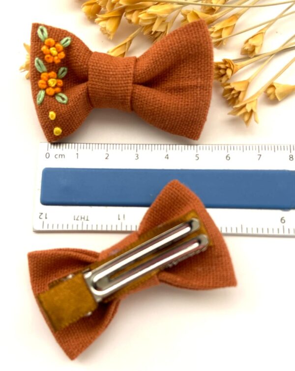 Hand Embroidered Floral Bow Pair – Matching Hair Clips Canada (5 cm)