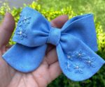 Hand Embroidered Linen Hair Bow – Floral Handmade Hair Accessory | Made in Canada