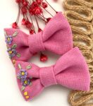 Hand Embroidered Floral Bow Pair – Matching Hair Clips Canada (5 cm)