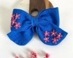 Hand Embroidered Linen Hair Bow – Floral Handmade Hair Accessory | Made in Canada