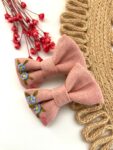 Hand Embroidered Floral Bow Pair – Matching Hair Clips Canada (5 cm)