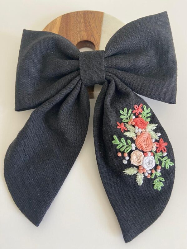 Oversized Floral Hair Bow Canada – Hand Embroidered Statement Bow